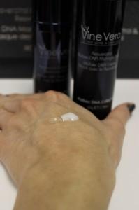 Showing of the Malbec Midnight Cream and Serum on my hand