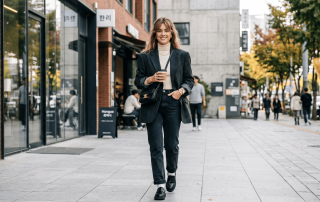 Trendy woman dressed in Kdrama inspired fashion